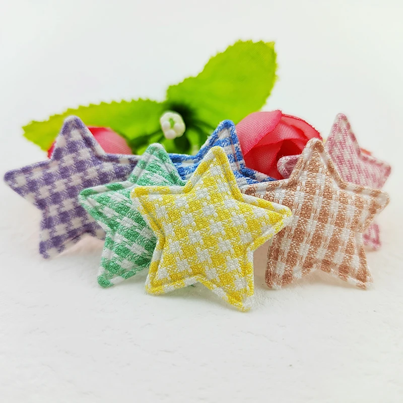 100Pcs 3CM Gingham Star Applique Padded Patches For Clothes Hat Crafts Sewing Supplies DIY Headwear Hair Clips Bow Decor