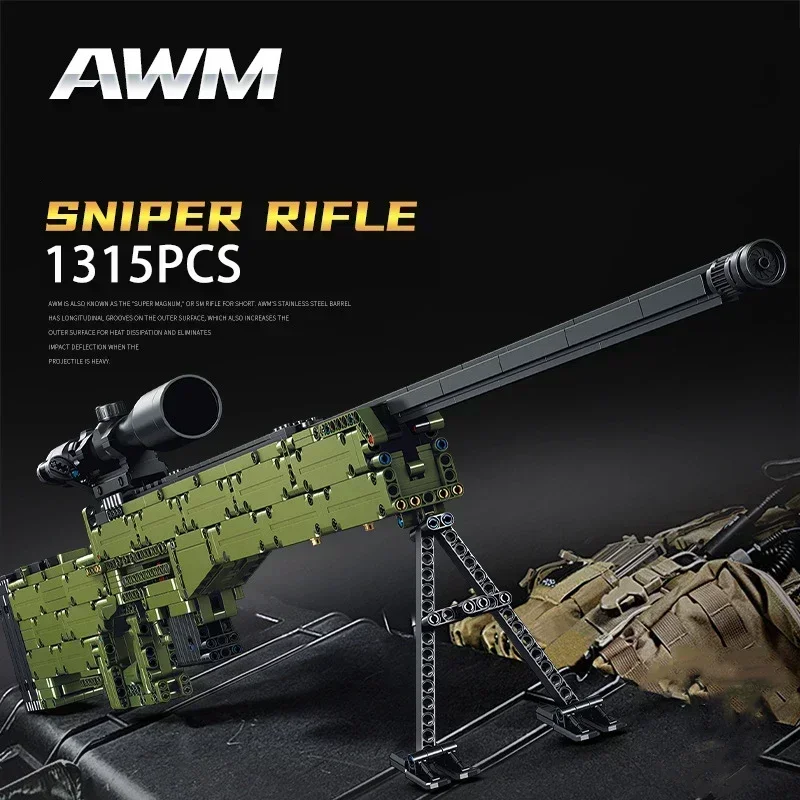 

AWM Sniper Rifle Barrett Building Block Military Weapons Series Modle Set Can Fire Bullets Gun Toys For Kid Gifts