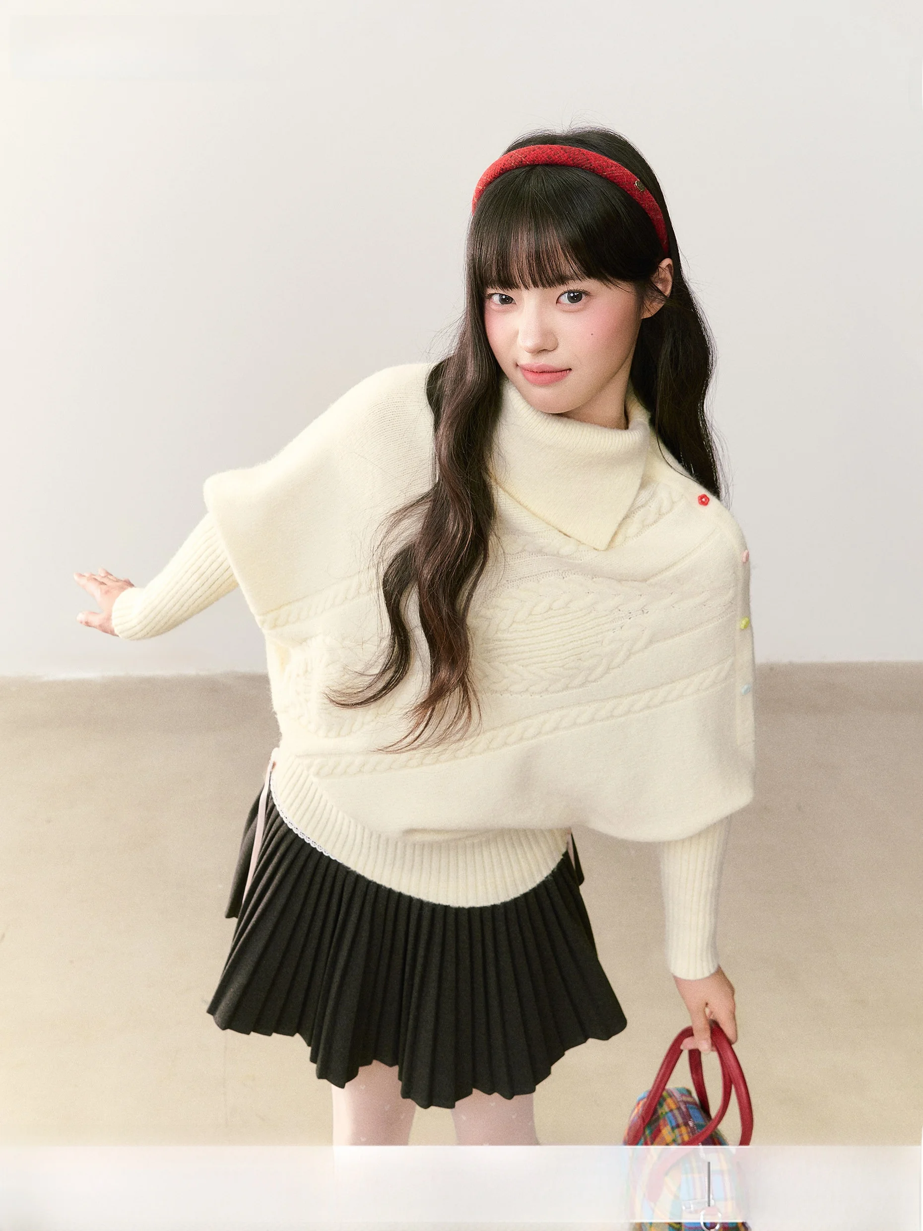 

Umoumo Women's Slim Fit Knitted Sweater with Shawl Collar Twist Knit Pattern in Beige Color Sweet Style Autumn Winter Top