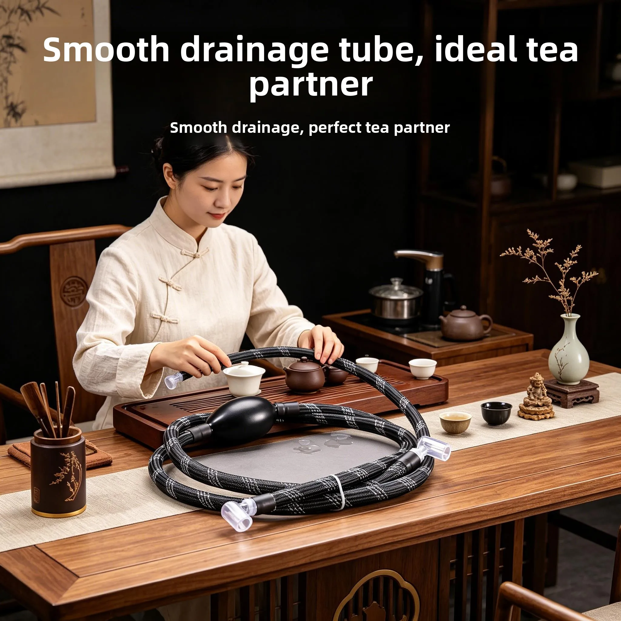 

Woven Tea Ceremony Drain Pipe Tea Table Underwater Soft Tube with Absorbent Ball Home Tea Tray Tea Set Copper Main Material
