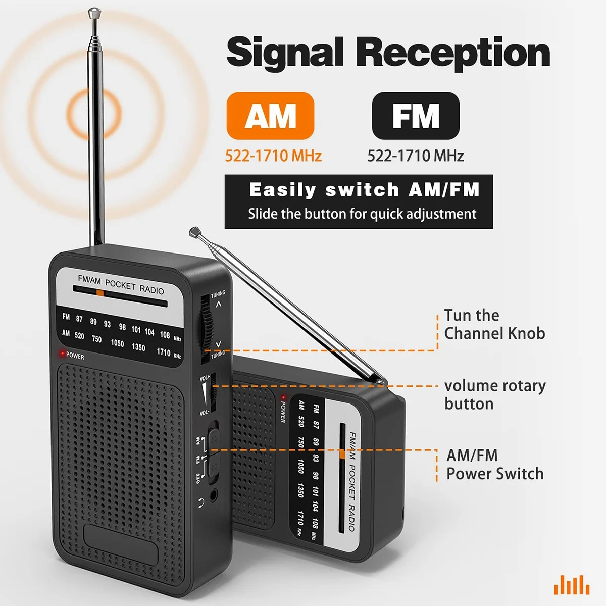 Radio de poche AM FM, radio à transistor avec haut-parleur, prise téléphonique pour sauna, radio portable pour l'intérieur et l'extérieur