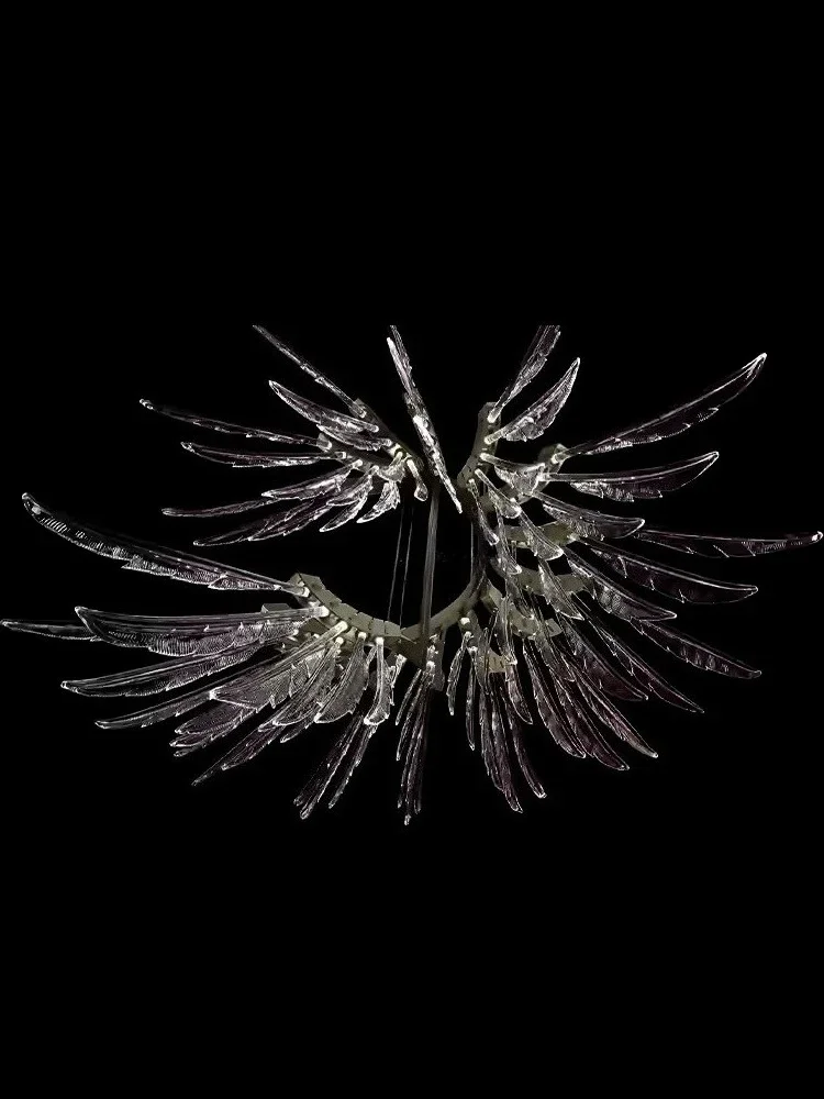 Living room crystal lamp, duplex building spiral staircase, angel feather lamp