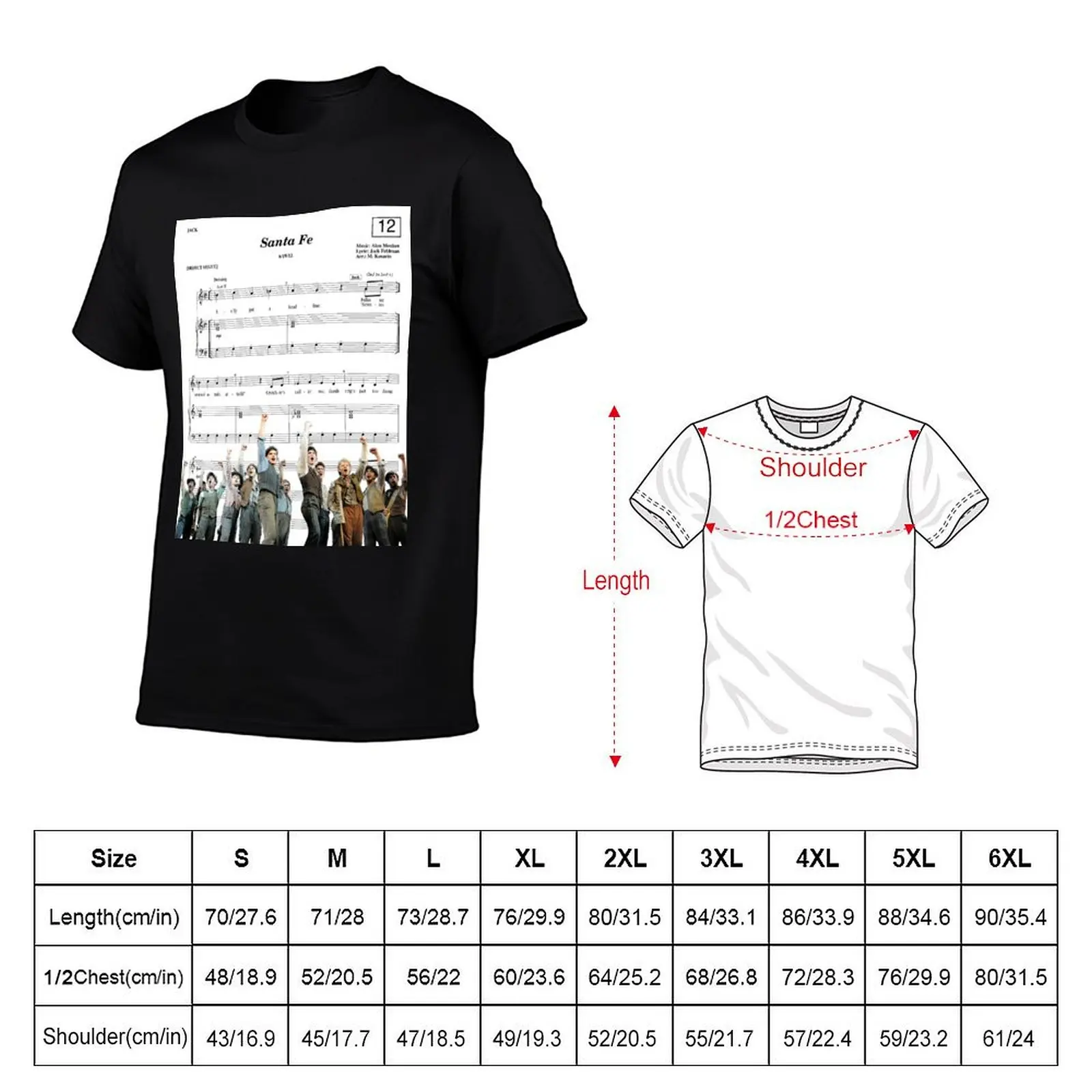 Newsies - Santa Fe - Sheet Music T-Shirt cute tops summer top anime stuff boys whites mens tall t shirts