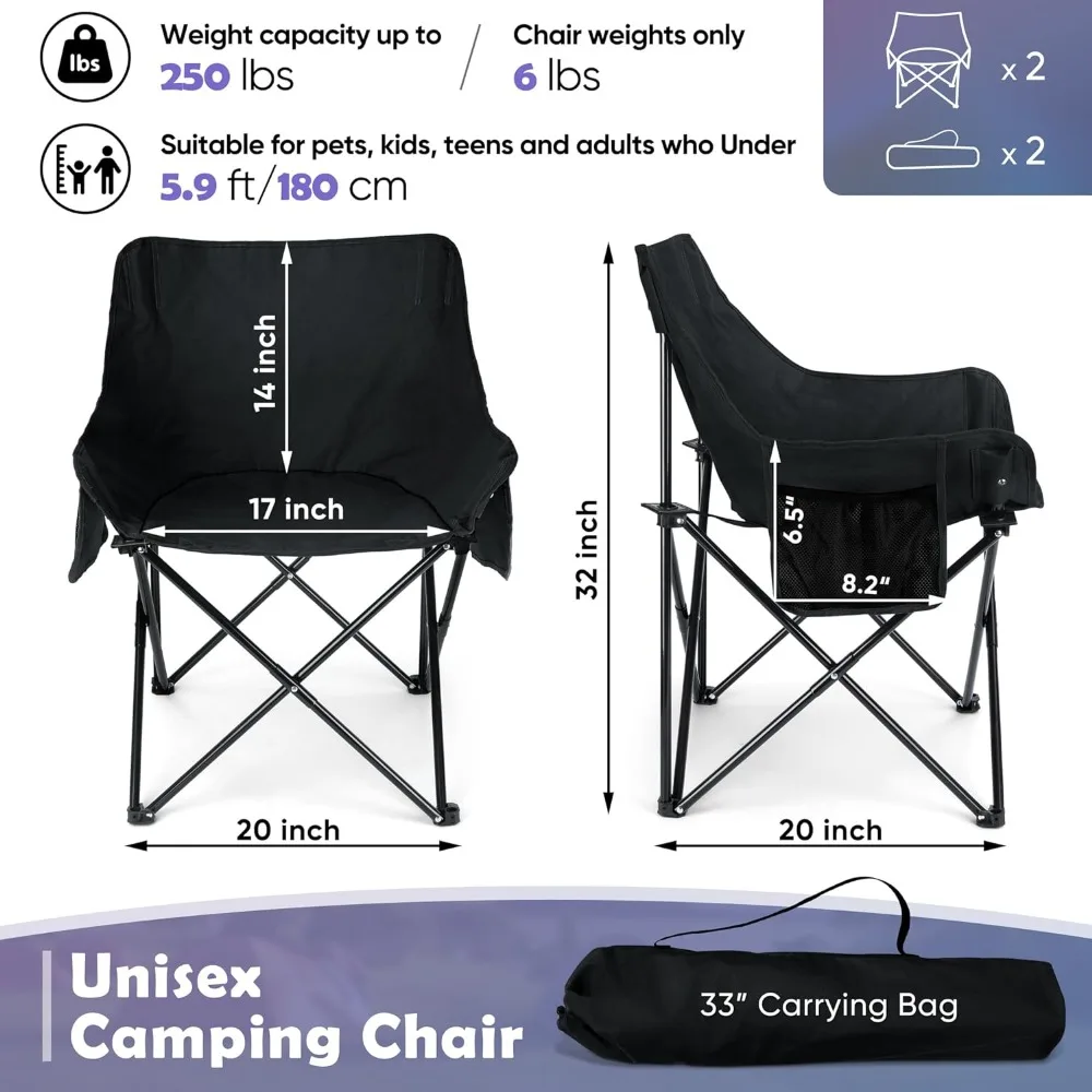 HaSteeL Camping Chair for Adults, Compact Folding Portable Chairs Set with Side Pockets for Outdoors Fishing, Hiking,Backpacking