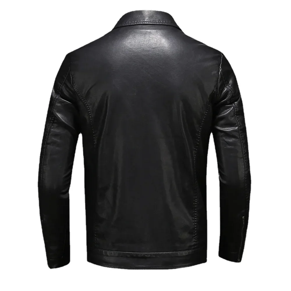 Men\'s Motorcycle Leather Jacket Large Size Pocket Black Zipper Lapel Slim Fit Male Spring Autumn High Quality PU Coat