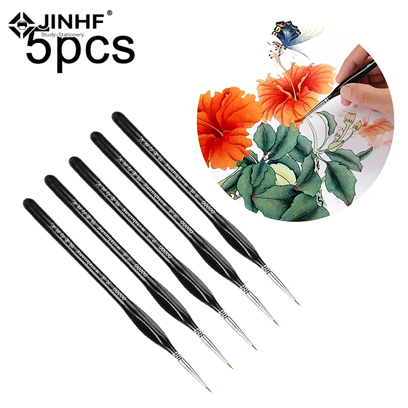 5Pcs 00000 Precision Fine Tip Paint Brush Set For Acrylic Models Mini Miniature Detail Nylon Hair Thin Extra Fine Paintbrushes
