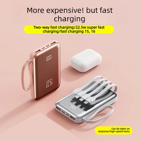(CCC)22.5W 10000/20000mAh Power Bank для мобильных телефонов iPhone, Huawei и Xiaomi, портативное зарядное устройство со встроенным кабелем