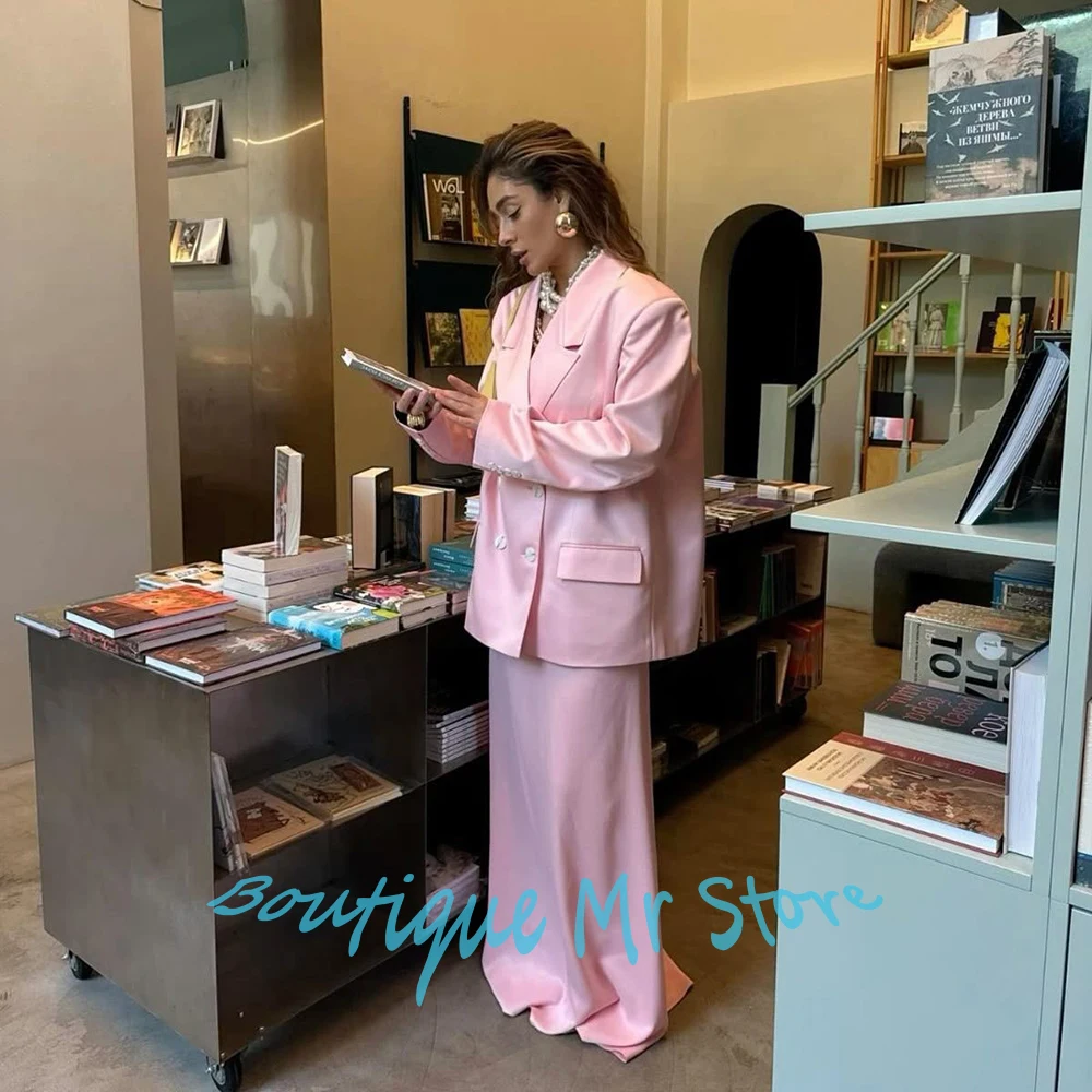 

Elegant Women's Suit Pink Stain 2Piece(Jacket+Midi Skirt) Set Gorgeous Wedding Guest Outerwears Formal Evening Party Looks