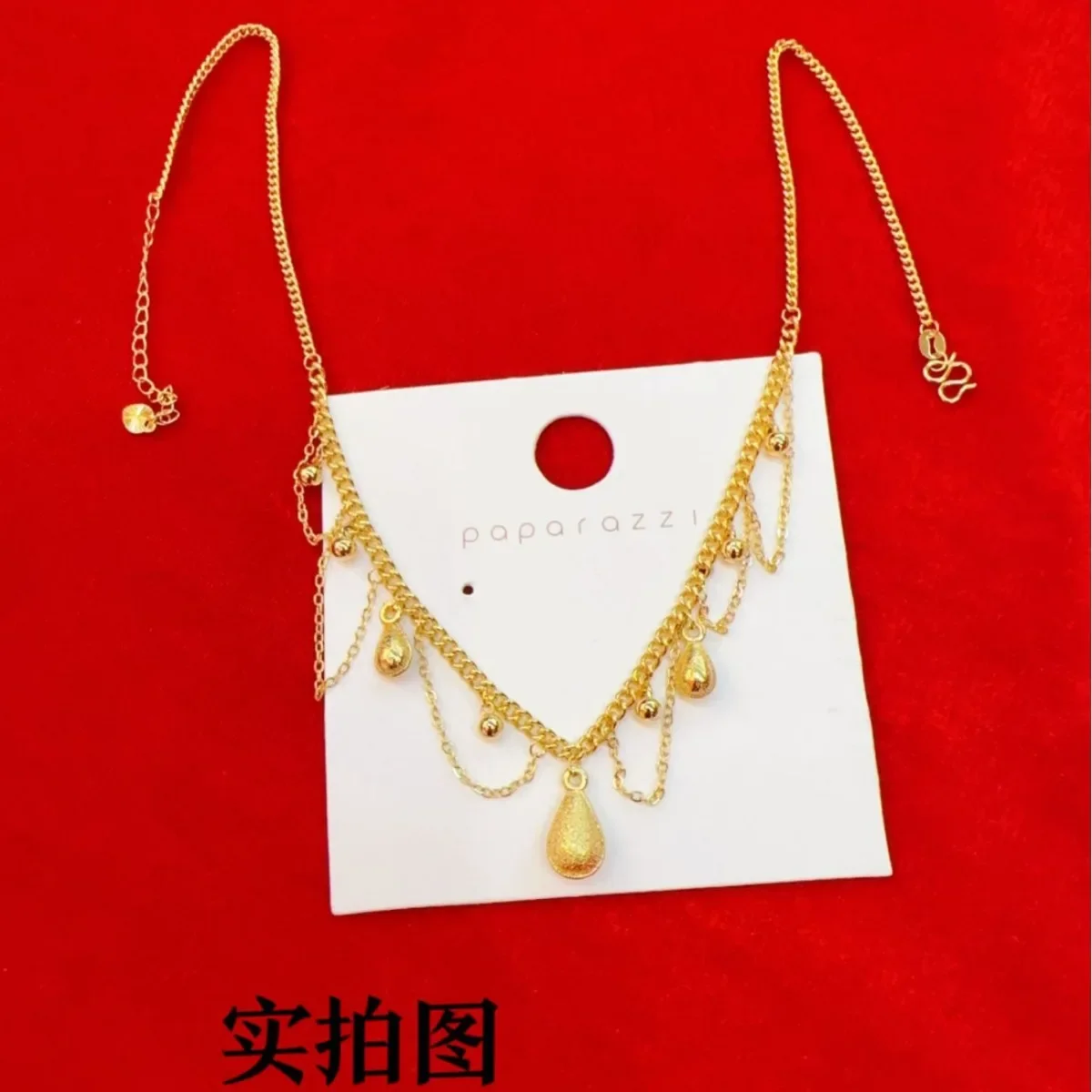 9999 24K Real Gold Silk Lace Water Drop Necklace for Women with Retro Brushed Craftsmanship Sparkling and Bead Silk Tassel Chain