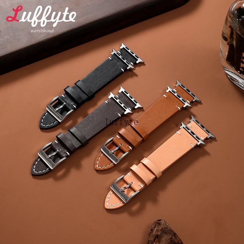 Ремешок кожаный для Apple Watch 49 45 44 42 41 40 38 мм, деловой браслет для IWatch Ultra 2/1 SE SE2 Series 9 8 7 6 5 4 3