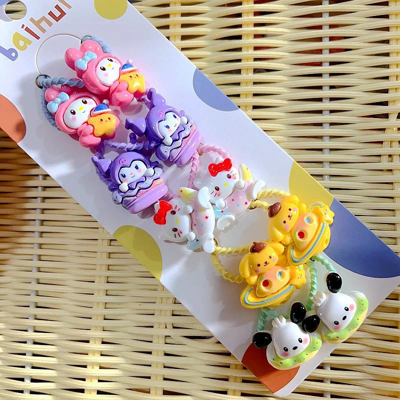 10Pcs Cartoon Disney Princess Sanrio Hair Rope Kids Girls Cute Hair Band Girl Headwear Accessories