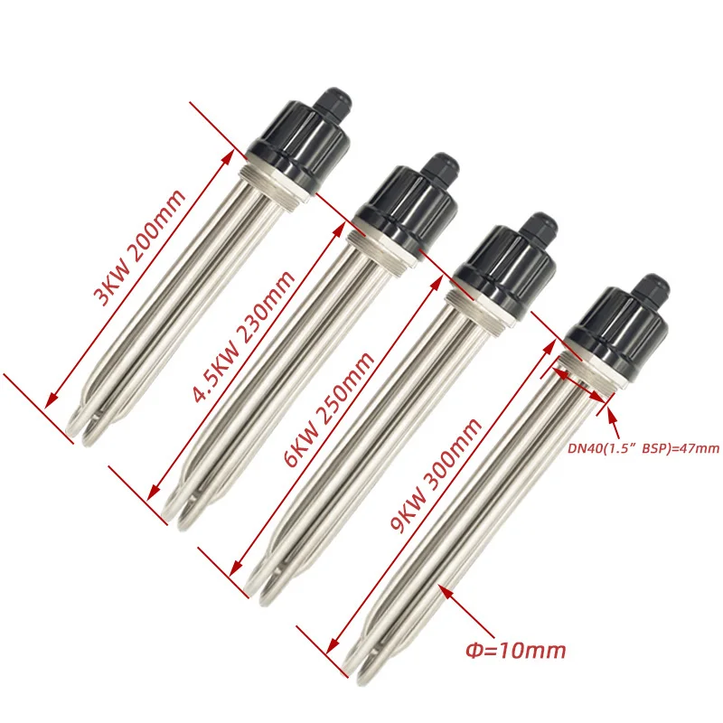 DN40 جميع الفولاذ المقاوم للصدأ 304 خزان كهربائي سخان المرجل 1.5 "BSP عنصر تسخين المياه الغمر 3kw/4.5kw/6kw/9kw/12kw