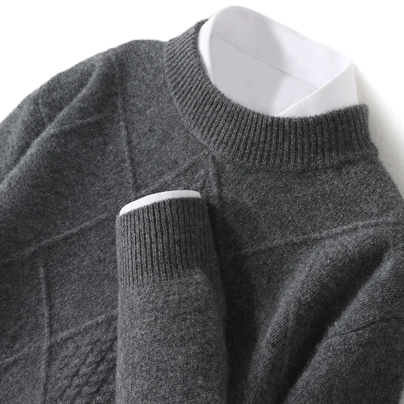 New autumn and winter 100% merino cashmere sweater men's O-neck thick pullover sweater loose knit bottoming shirt