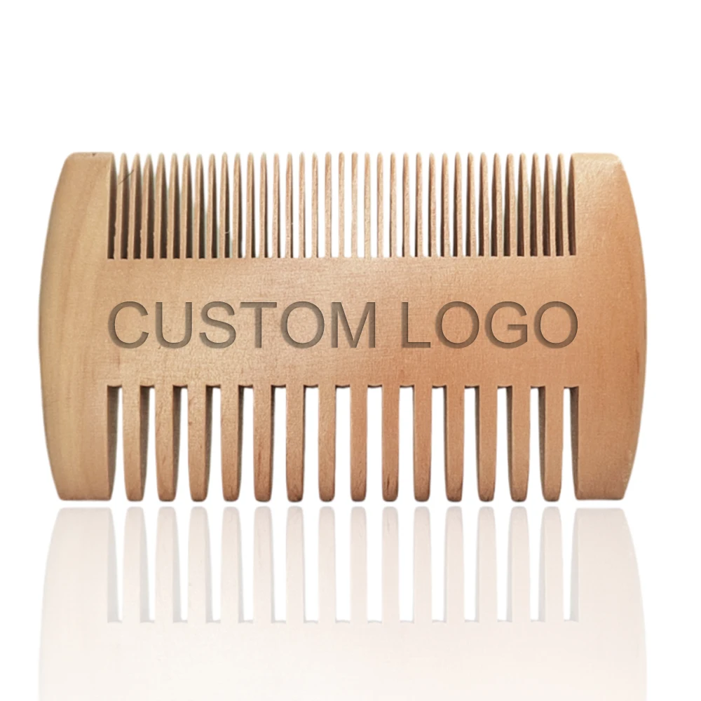 50 Pieces/Lot Customized Logo Beard Comb with Fine and Wide Teeth Double Sides for Hair Beard Mustach Pocket Size