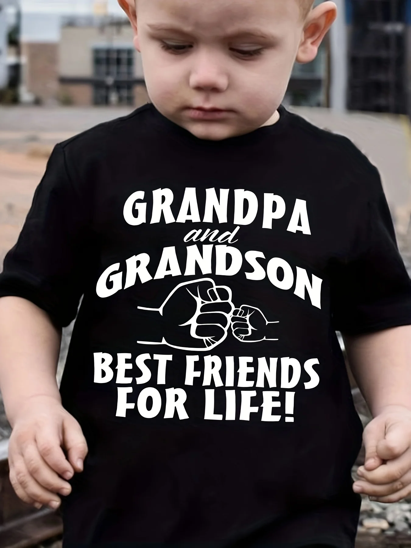 Boys Cute Summer Quote Print T‑Shirt Grandpa And Grandson Best Friends For Life! Crew Neck Short‑Sleeve Casual Kids Tee