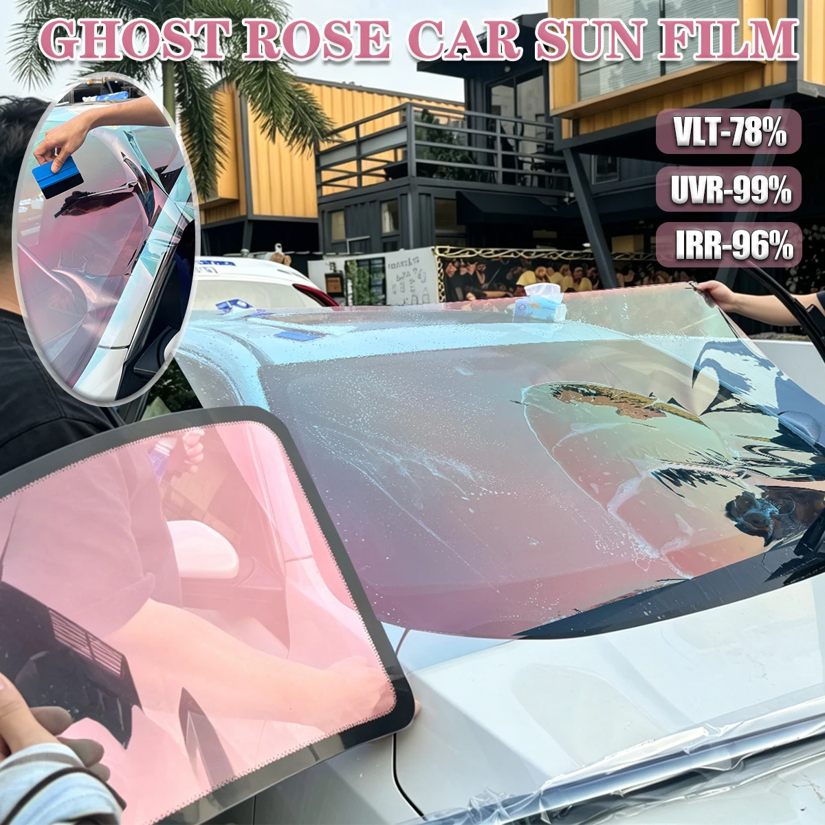 

Ghost Rose Chameleon Film Car Windshield Window Film 78% VLT Anti UV Explosion Proof Car Window Solar Colored Protective Film