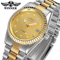 Luxury Brand New Style Gold Mens Wrist Watch Business Clock Automatic Self Wind Mechanical Watches Male Stainless Steel Strap