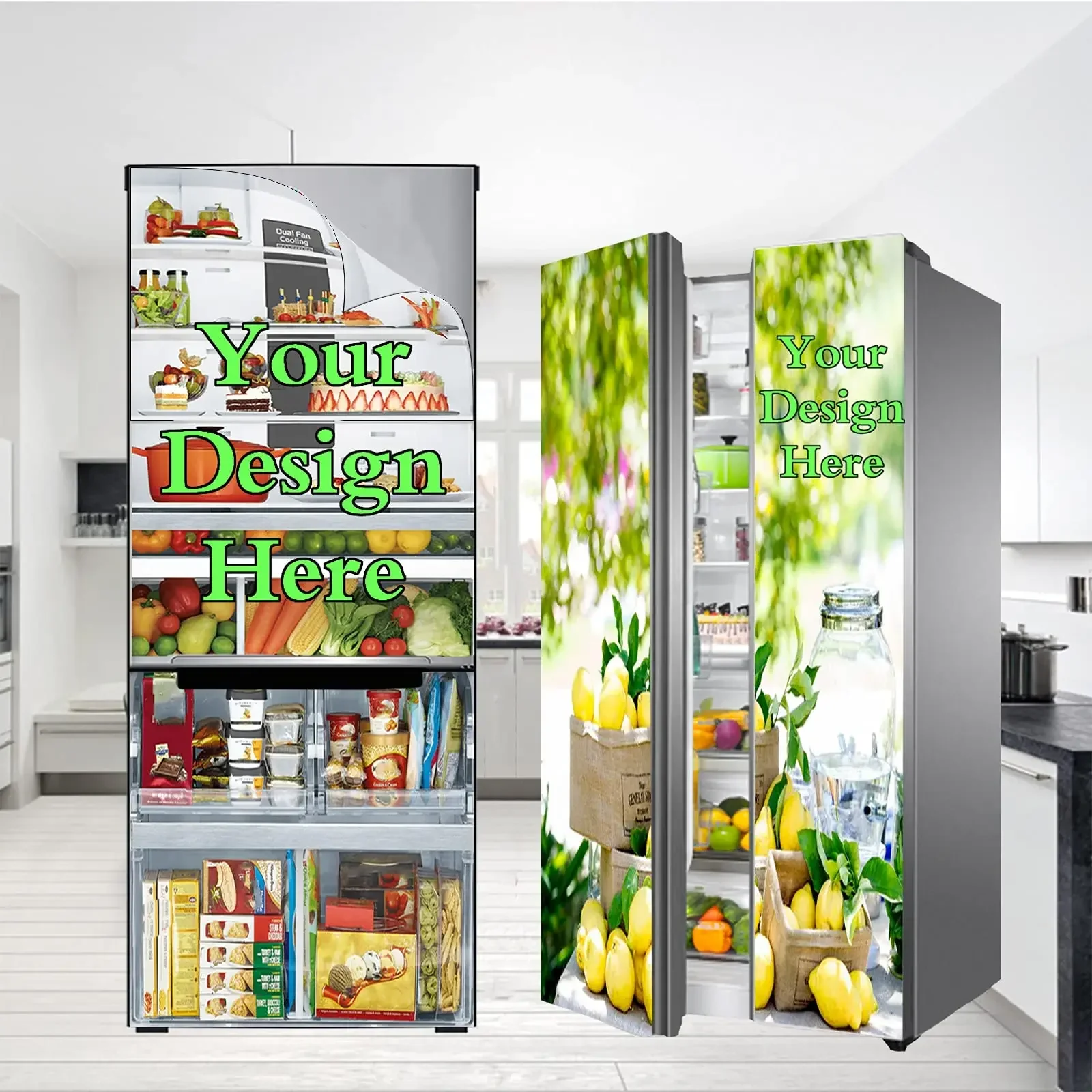 Custom Refrigerator Sticker Full Door Cover, Personalized Fridge Stickers PVC Kitchen Art Decorations for Fridge Doors Windows