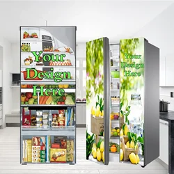 Custom Refrigerator Sticker Full Door Cover, Personalized Fridge Stickers PVC Kitchen Art Decorations for Fridge Doors Windows
