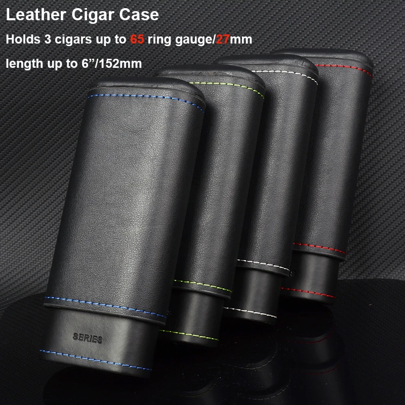 

54Ring Leather Cigar Case Alligator Pattern Cigar Holder Wood Linned Cigar Tube Black Mini Cigar Box C Logo Travel Humidor