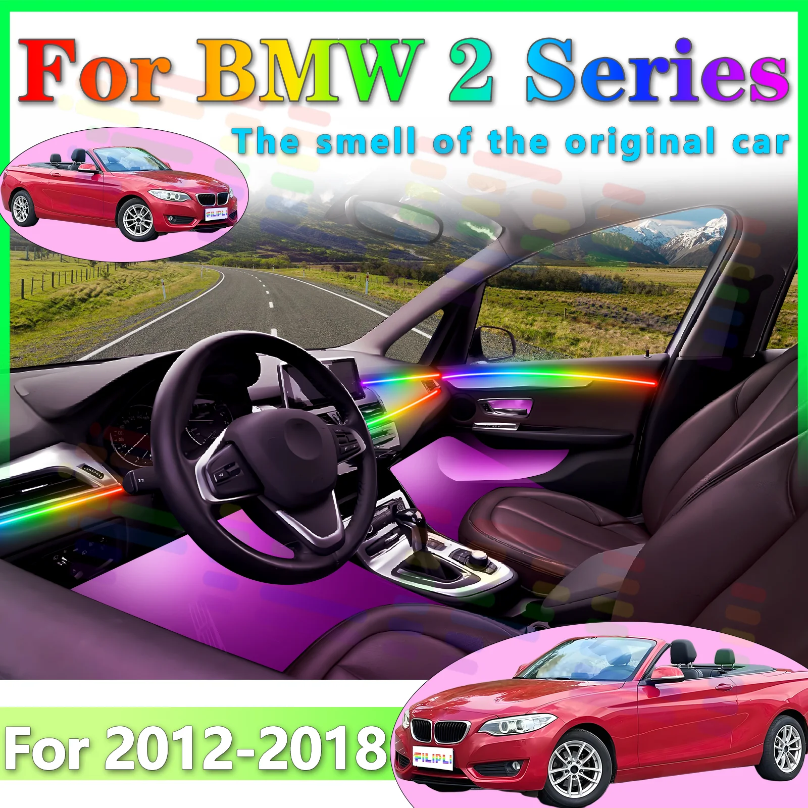 For BMW 2ser F22 F23 F45 F46 Pro-performance Invisible Acrylic Vehicle Interior Ambient Lighting RGB Music Response APP-operated