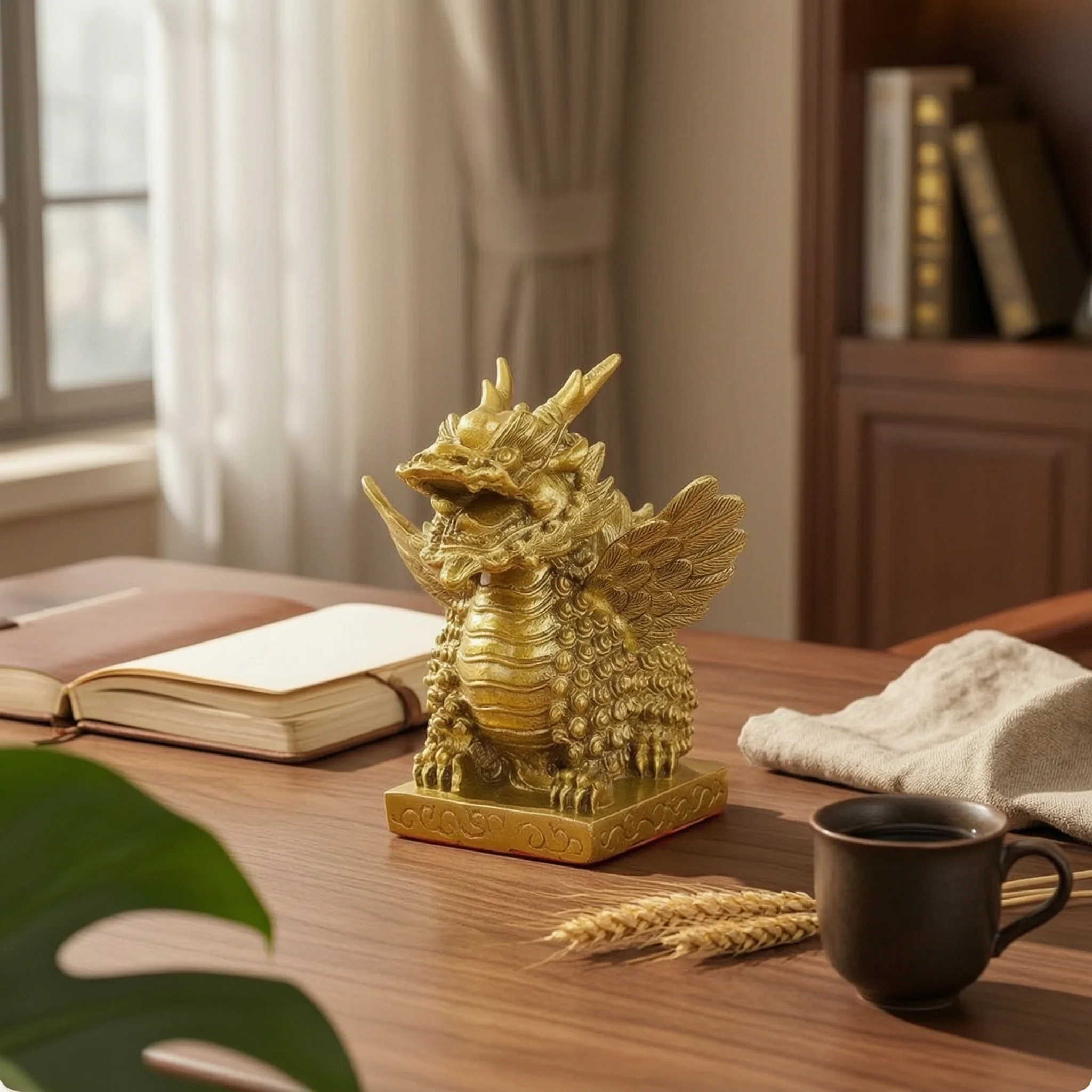 Qilin Figurine Winged Qilin Statue Kylin Statue Textured Dragon Figurine Auspicious for Collectors, Desktop, Office