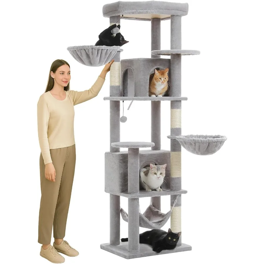 

71.2 Tall Cat Tree for Indoor Cats Adult 9-Levels Large Cat Tower with 5 Sisal Posts 3 Hammocks 2 Codons Big Perch 3 Pom Poms f