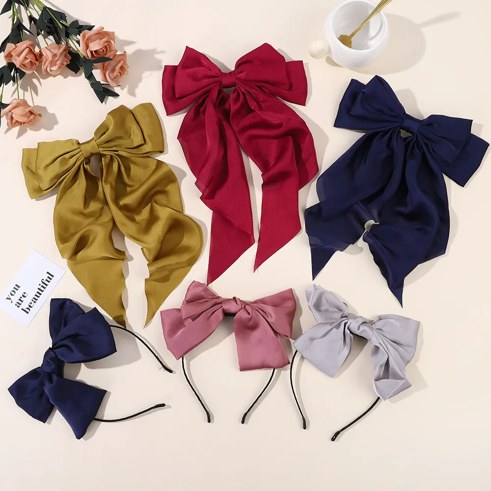 

2Pc Elegant Bow Hair Ribbons Headband for Women Girl Fashion Hair Hoop Accessories Simple Black Hairband Set Visible hair volume