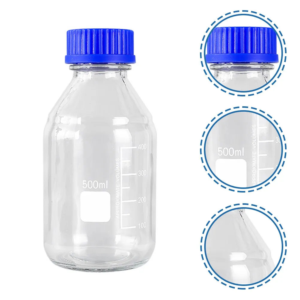 3Pcs Glass Reagent Bottles 500Ml Chemical Laboratory Sample Storage Bottle with Anti-Leak Sealed Cap for Lab Factory Chemical