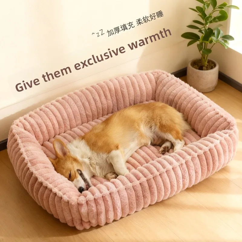 

Теплая клетчатая вельветовая лежанка для собак, удобный зимний диван-гнездо для питомцев, универсальный коврик-подушка для домика для собак, многофункциональный.
