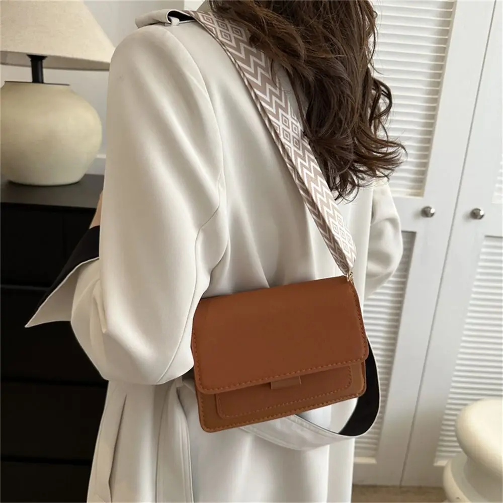 Fashion Wide Shoulder Strap Shoulder Bag PU Leather Small Crossbody Bag Square Bag Women