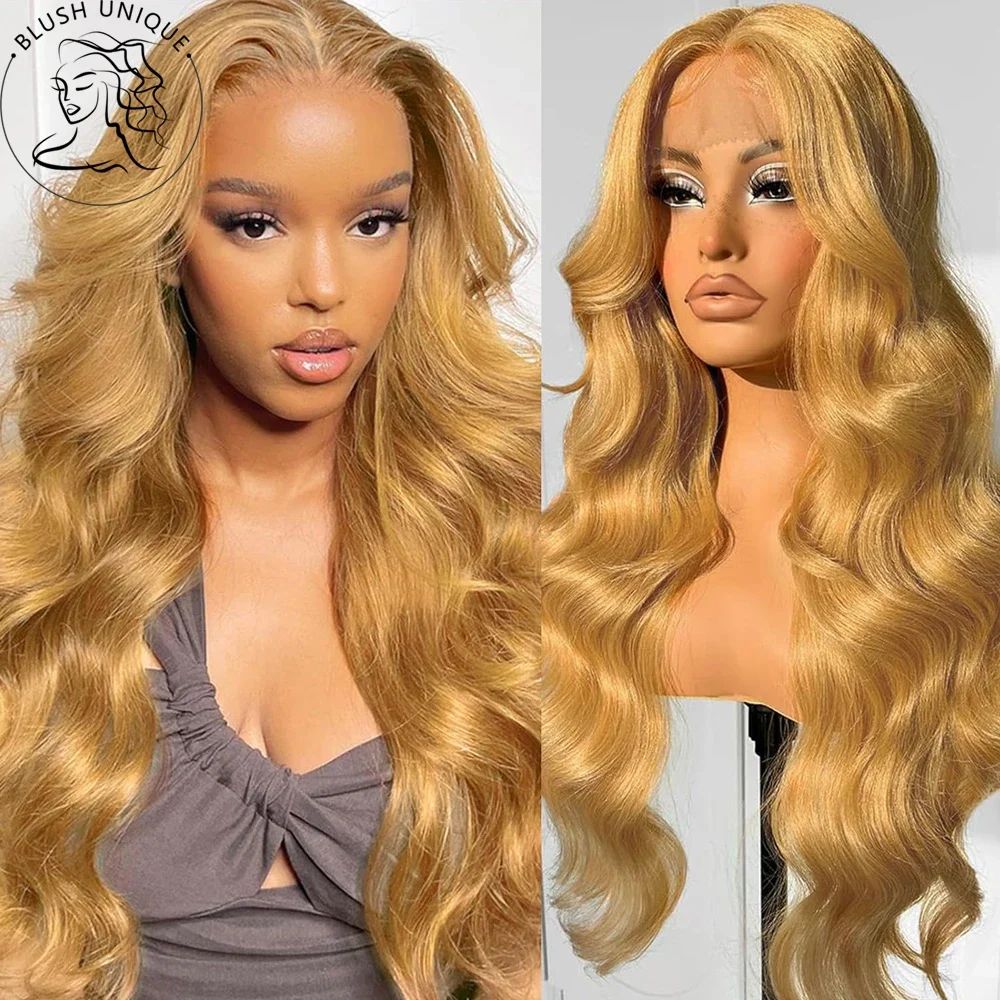 

Honey Blonde Body Wave Lace Front Wigs Synthetic 13X4 HD Transparent Ginger Blonde Wigs Pre plucked With Baby Hair Long Wave Wig