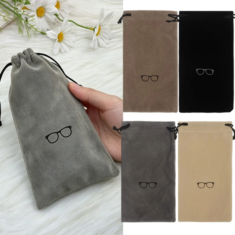 Flocking Fabric Drawstring Eyeglasses Storage Pouch Soft Dustproof Portable Sunglasses Protective Bag Daily Carry Accessory
