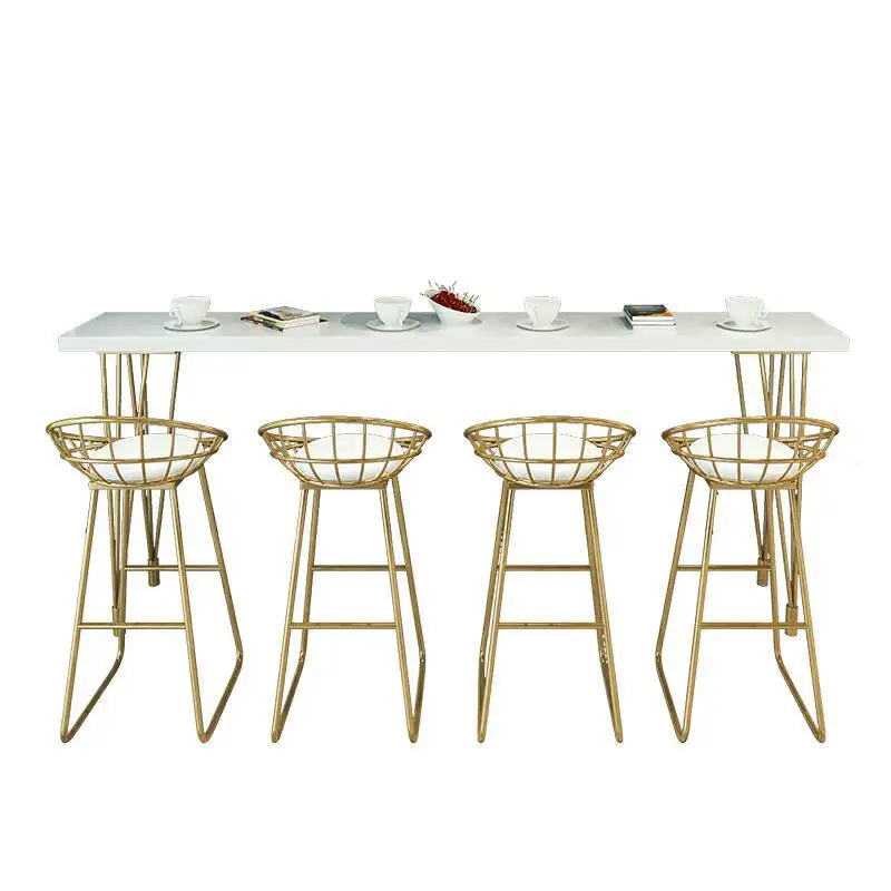 

Nordic milk tea shop long bar table and chairs against the wall, simple restaurant bar wrought iron high table, solid wood bar t
