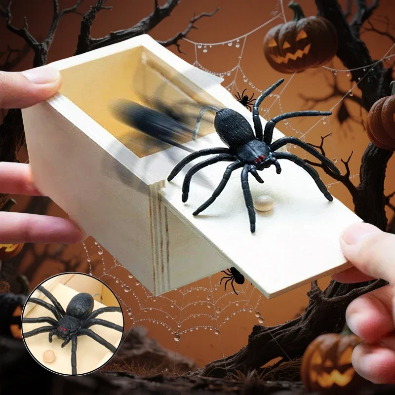 Trick Spider Funny Scare Box Wooden Hidden Box Quality Prank Wooden Scare Box Hallowmas Prank Trick Friend Office