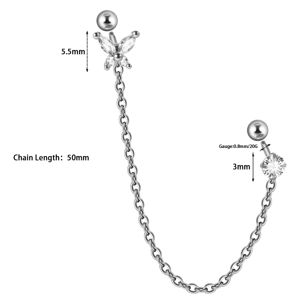 Cadena de corona de circonita de acero quirúrgico, pendiente de circonita para oreja, Tragus, cartílago, flor, Concha, Piercing, joyería corporal, 1 unidad