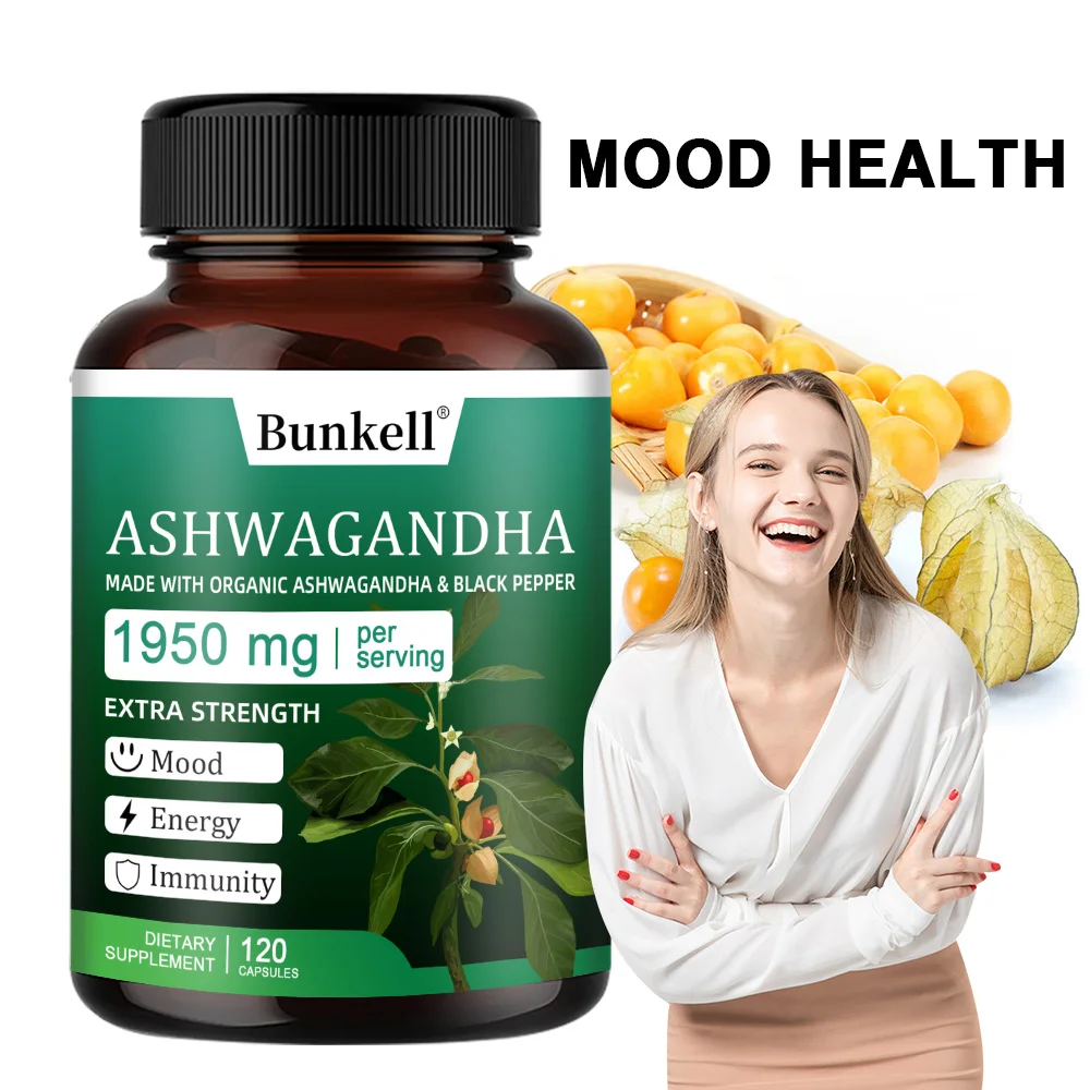 

Органический экстракт ашваганды 1950 мг в капсулах с черным перцем, для снятия стресса, улучшения настроения, сна, энергии и поддержки иммунитета для мужчин и женщин