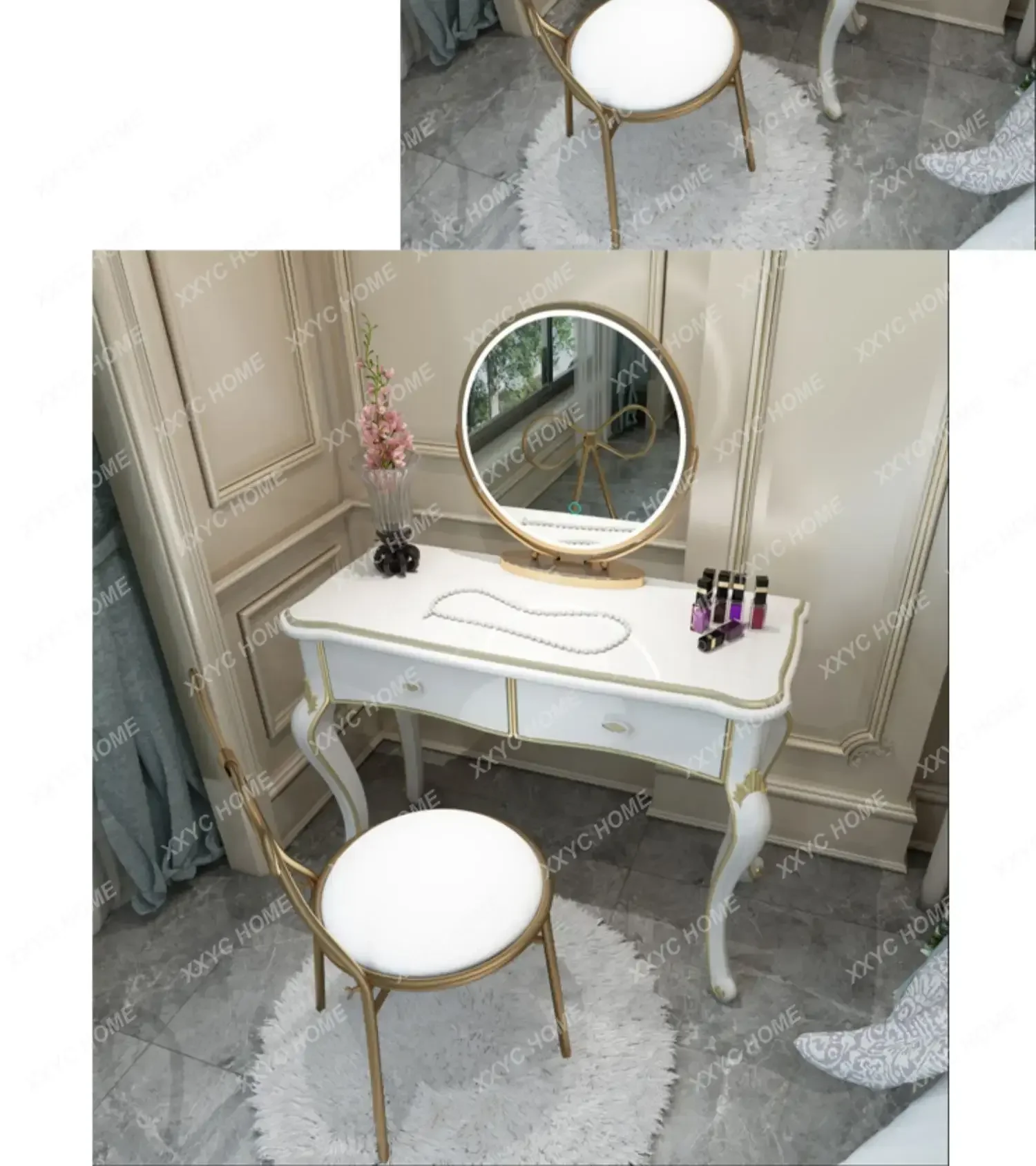 Luxury Vanity Table Mirror Lamp Modern Princess Bedroom Dressers Makeup Cabinet Penteadeira