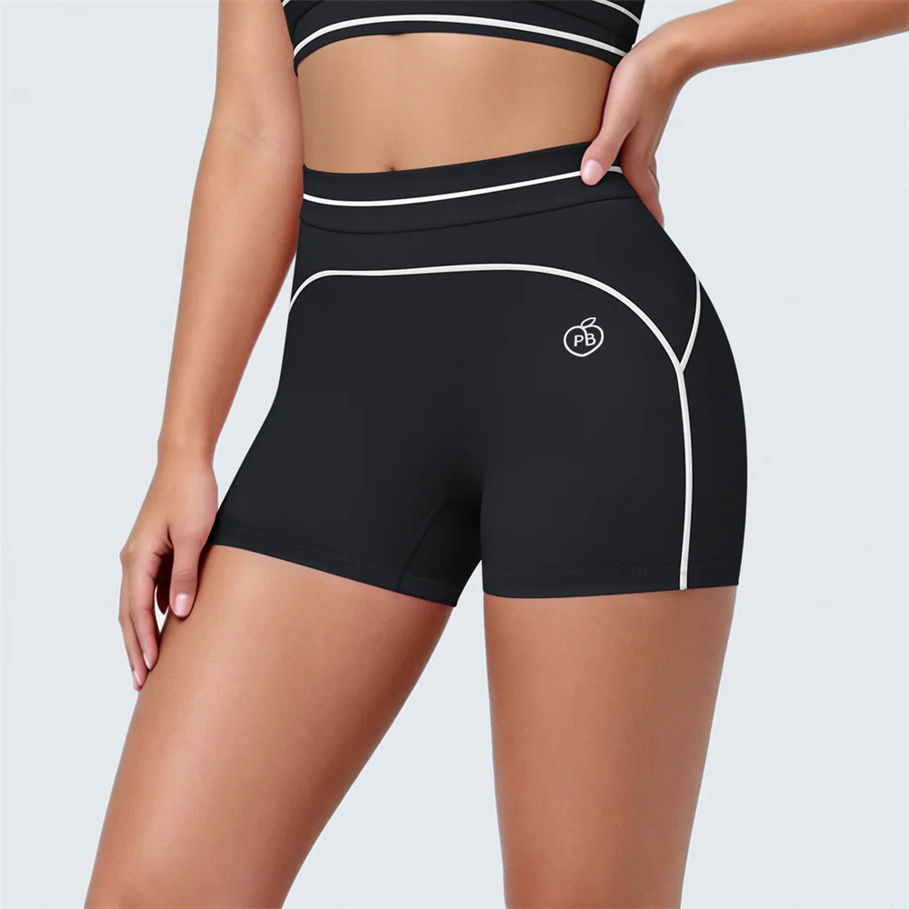 Bum Women Colorblock White Stripe High Waist Tummy Control Sports Shorts Women Cycling Jogging Fitness High Waist Push Up Shorts