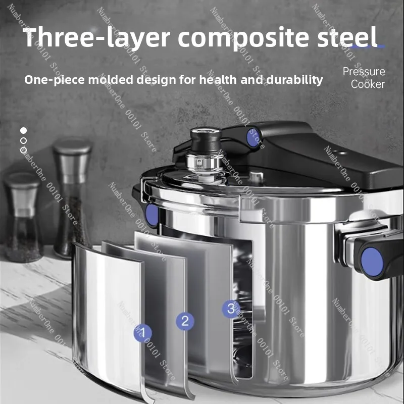 Induction Compatible Pressure Cooker Thickened Stainless Steel, Foldable Outer Lid for Gas Electric Stove Vertical Locking