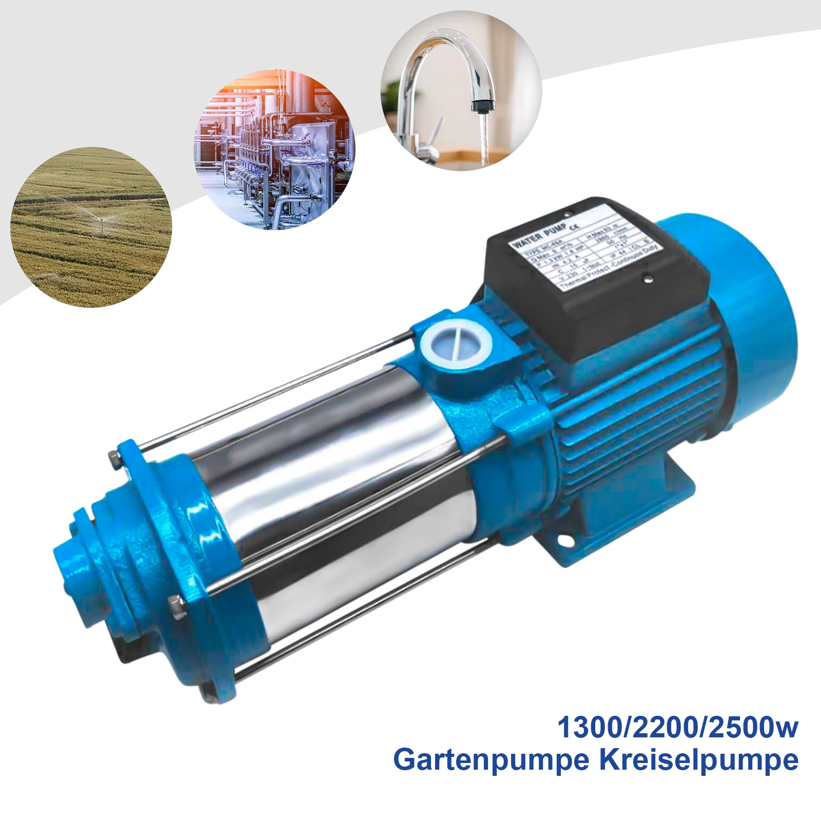 Centrifugal pump with stainless steel housing and stainless steel shaft, 20 x 12 x 8 inches (1300 W)