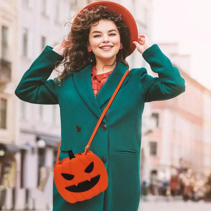 Bolso cruzado de piel sintética con forma de calabaza, Cartera de gran capacidad para Halloween