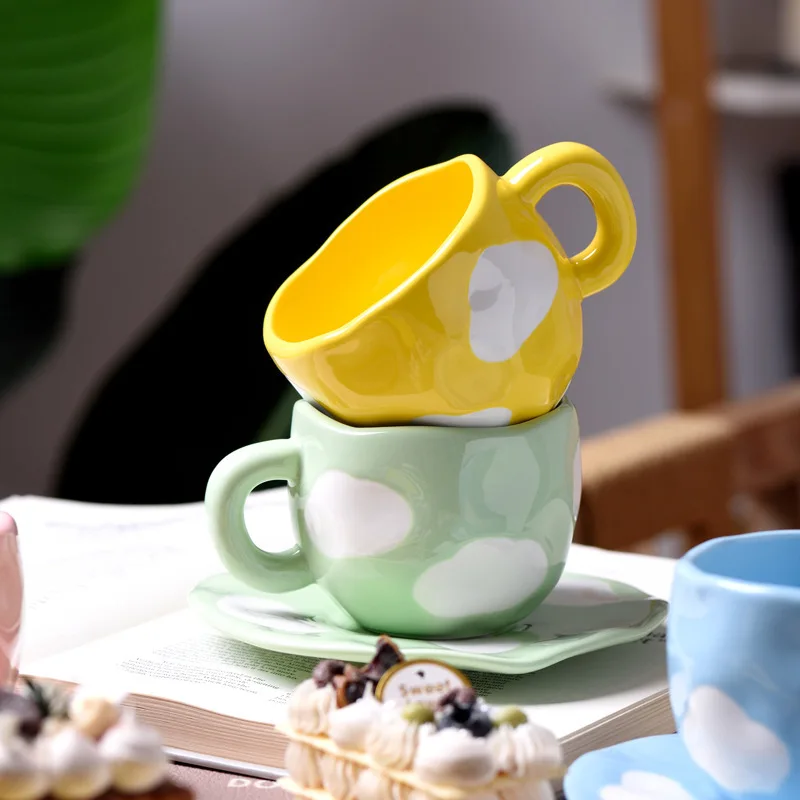 Clouds Coffee Cups and Saucers Hand-held Clouds Ceramic Cups and Dessert Plates Irregular Mugs Milk Mugs Kitchen Tableware Gifts