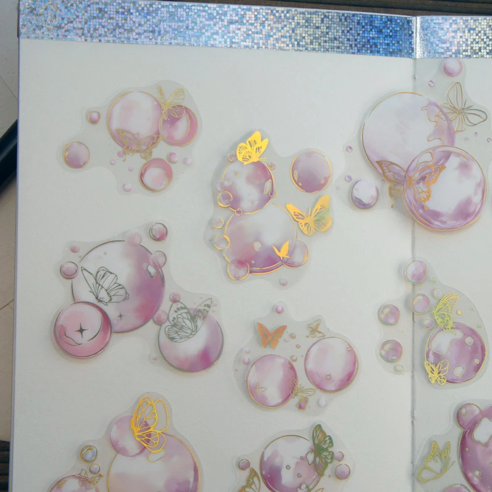 

18pcs Gold Butterfly Fly with Bubbles Design PVC Sticker Scrapbooking DIY Gift Packing Decoration