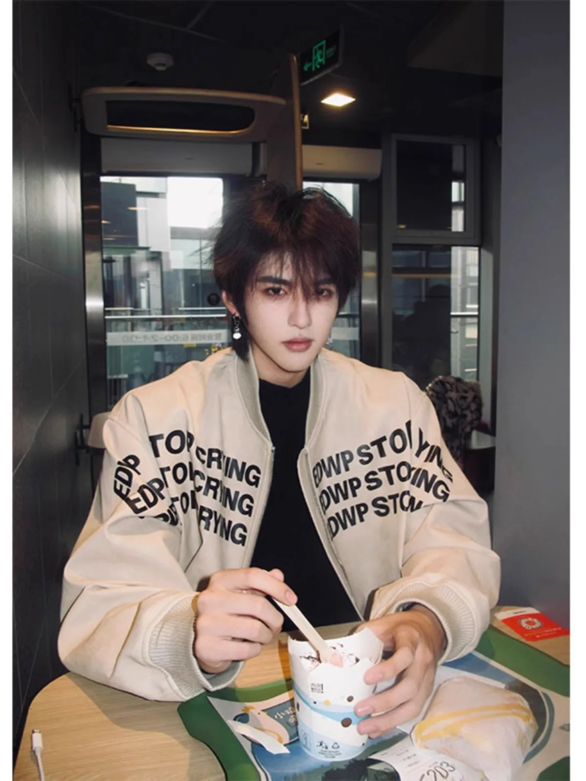 

Кожаный джерт American i ort, мужской весенне-осенний джерт Cleanfit, элитный дэт с надписью, бейсбольный воротник на молнии