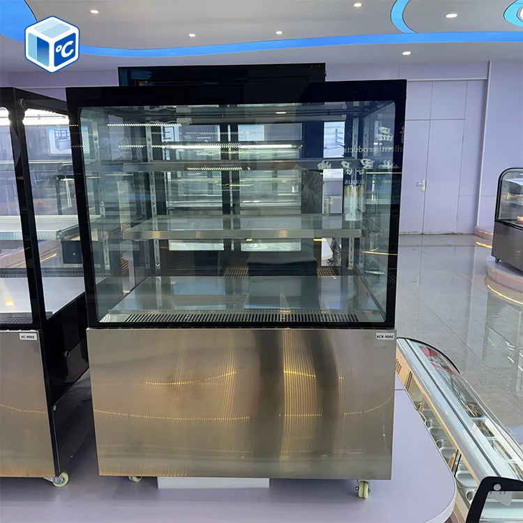 900x675x1235mm 2 Tier Commercial Cake Display Refrigerator Fan Cooling R290 2 Shelf LED Bakery Cafe Supermarket Display Row 16