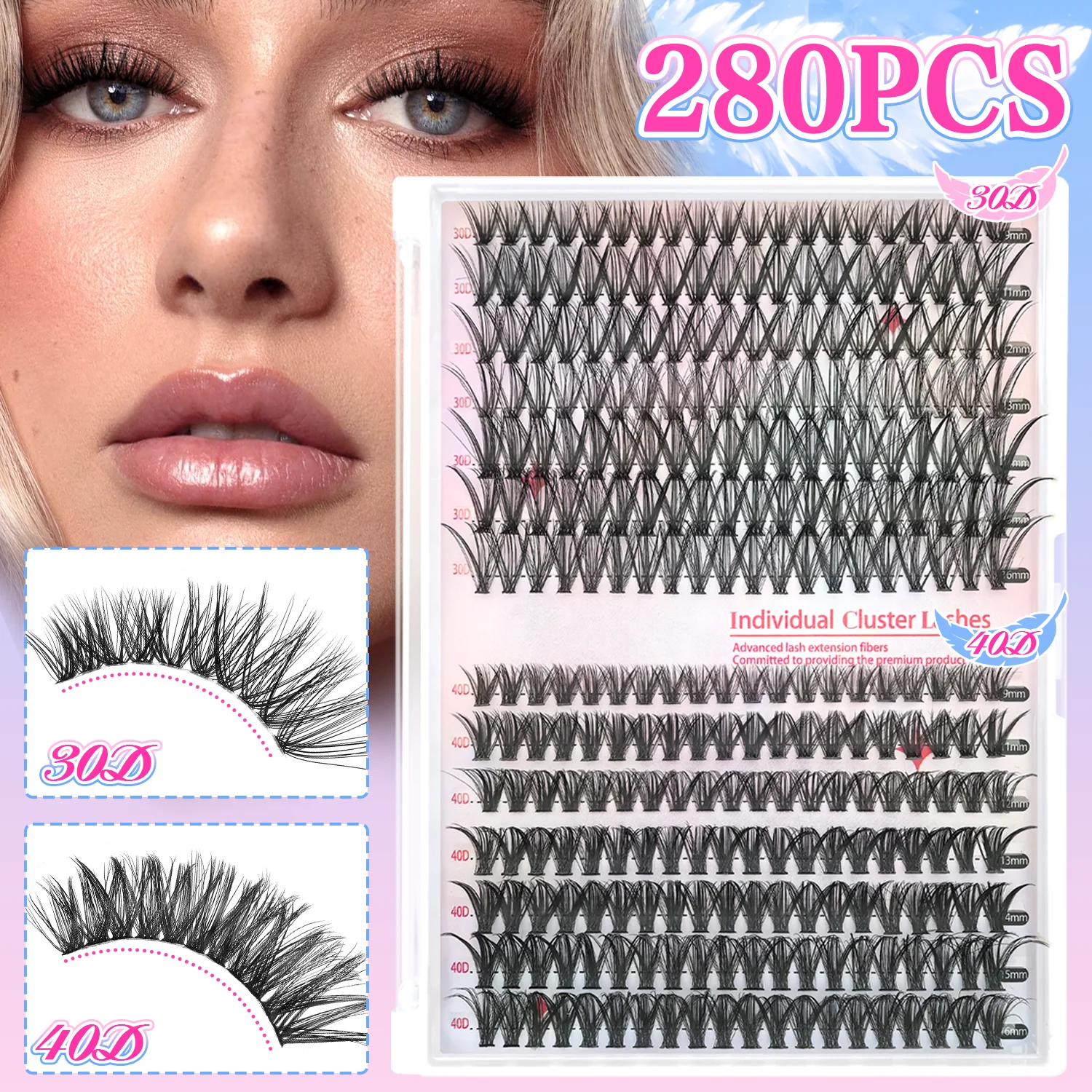 ナチュラルメイクの必需品！ 30D-40D 密度 240/280 クラスターつけまつげセット、毎日の通勤用メイクツールセット