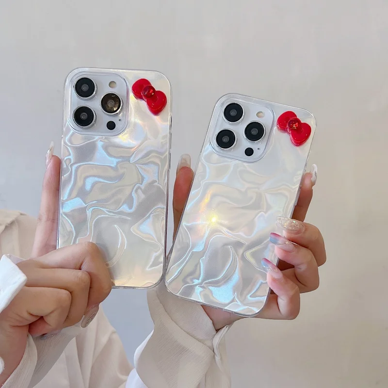 

Water ripple red bow is suitable foriphone16Phone caseiPhone15PromaxProtective Sleeve13pmShell14Women's phone case