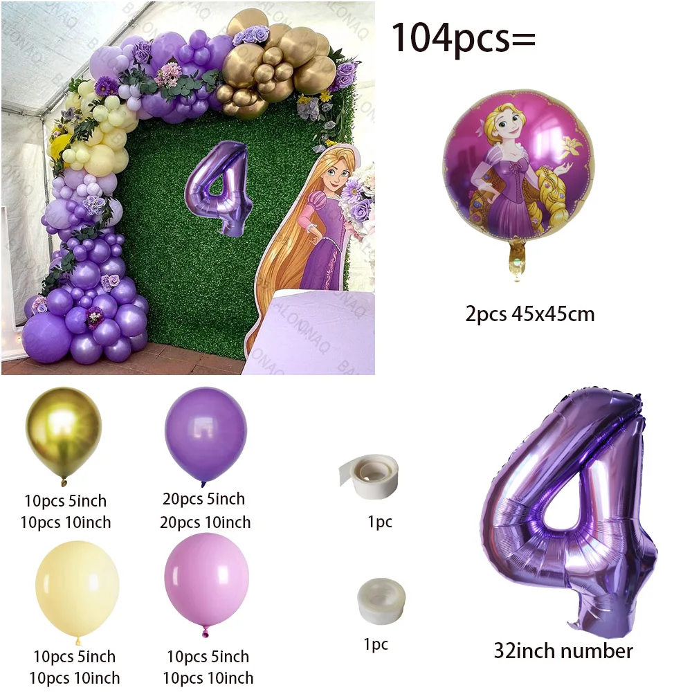 104pcs Princess Rapunzel Balloon Girl Birthday Party Supplies Gift Home Decor Number Ballon Baby Shower Wedding Decoration