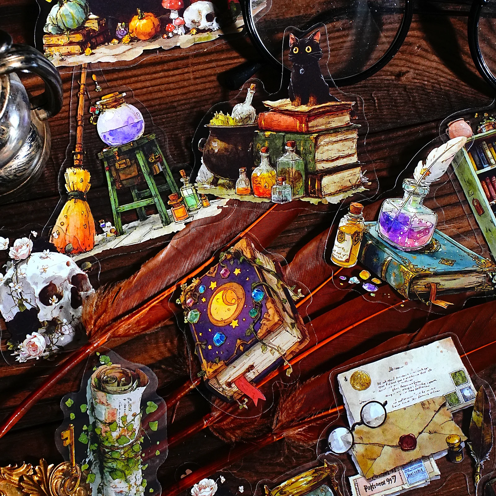 Etori Life Starburst Ferramentas de Bruxaria Retro Bonito Item Mágico Padrão Pacote de Adesivos DIY Scrapbooking Suprimentos, Entusiastas Mágicas, Álbuns de Fotos, Decoração de Quarto, Sacos de Papel de Presente para Crianças, Papelaria de Estudante, Adesivos de Brinquedo, Artesanato Die-Cut